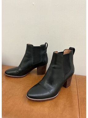 Madewell Black Leather Chelsea Ankle Boots with Block Heel